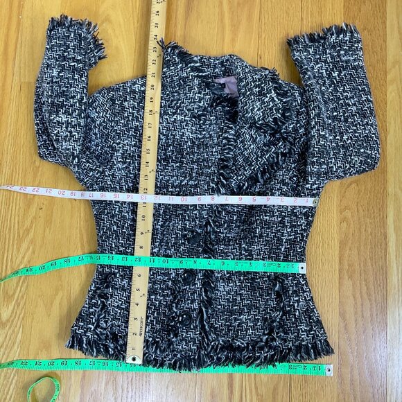Arden B Blazer Jacket Y2K Wool Blend Tweed Chunky Fringe Patch Pockets (6) - Picture 8 of 8